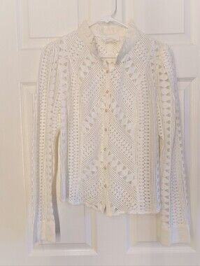 Anthropologie Ivory Crochet Button-Front Blouse